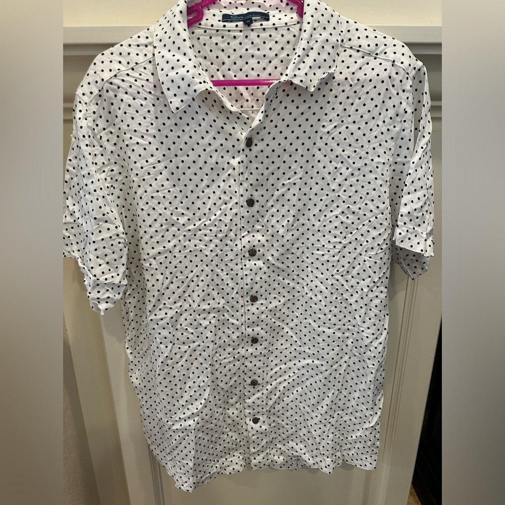Men’s Medium Shore Brand Camp shirt black/white polka dot button up